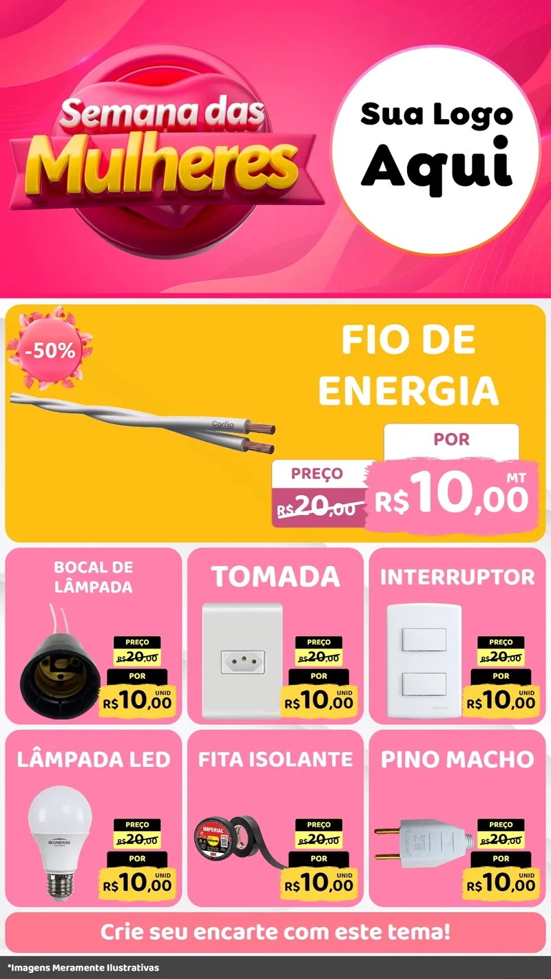 Modelo de Rede Social para Stories com o tema Semana das Mulheres para Materiais Elétricos