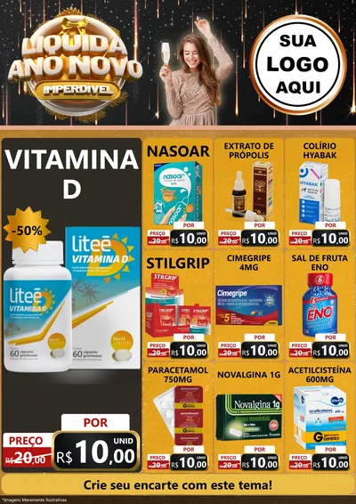 Modelo de Encarte para Encarte A4 Vertical com o tema Liquida Ano Novo Imperdível para Farmácia