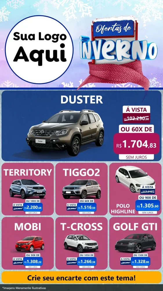 Modelo de Rede Social para Stories com o tema Ofertas de Inverno para Concessionaria de Carros