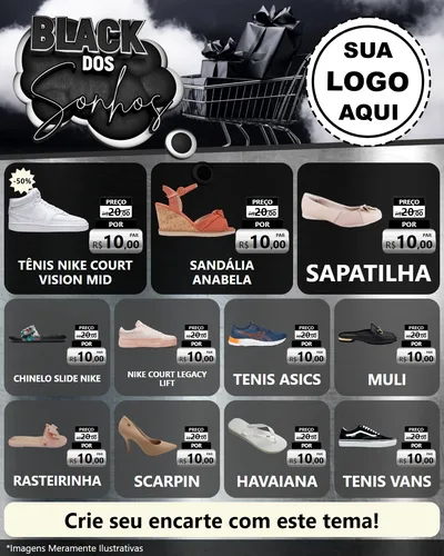 Modelo de Rede Social para Feed Instagram com o tema Black dos Sonhos para Calçados