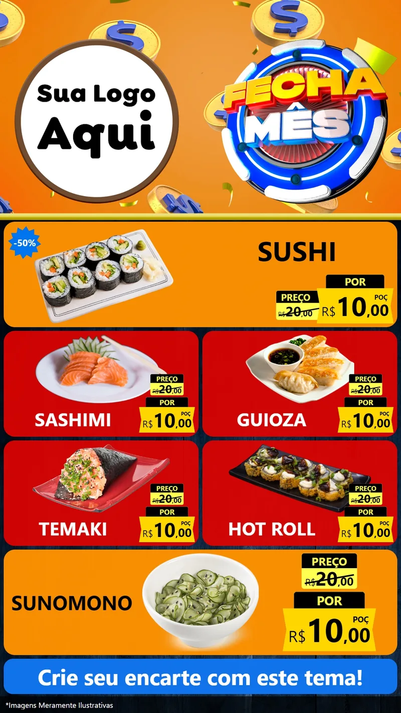 Modelo de TV para TV Vertical com o tema Fecha Mês para Comida japonesa