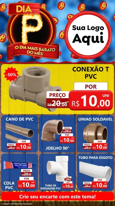 Modelo de Rede Social para Stories com o tema Dia P - O Dia Mais Barato Do Mês para Tubos e conexões