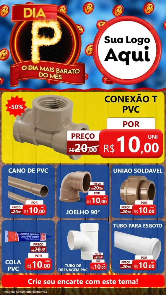 Modelo de Rede Social para Stories com o tema Dia P - O Dia Mais Barato Do Mês para Tubos e conexões