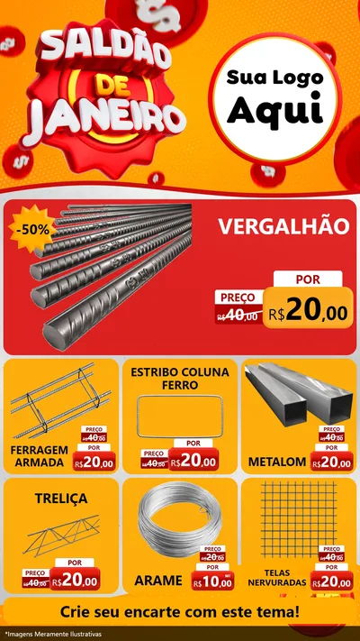 Modelo de Rede Social para Stories com o tema Saldão de Janeiro para Ferragens