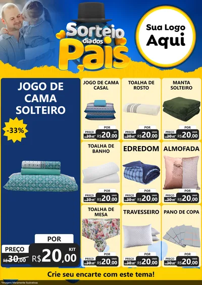 Modelo de Encarte para Encarte A4 Vertical com o tema Sorteio Dia Dos Pais para Cama, Mesa e Banho
