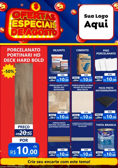 Modelo de Encarte para Encarte A4 Vertical com o tema Ofertas Especiais de Agosto para Pisos e revestimentos