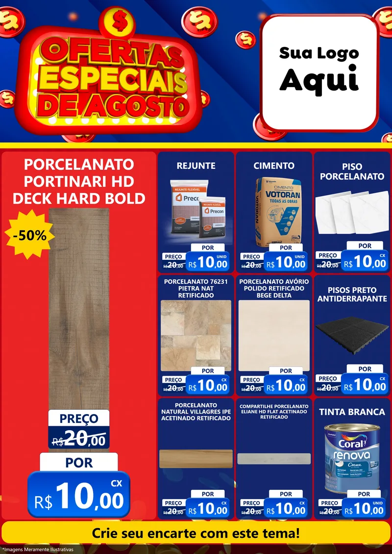 Modelo de Encarte para Encarte A4 Vertical com o tema Ofertas Especiais de Agosto para Pisos e revestimentos