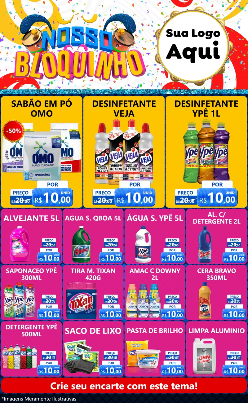 Modelo de Encarte para Encarte Grande com o tema Nosso Bloquinho para Produtos de Limpeza