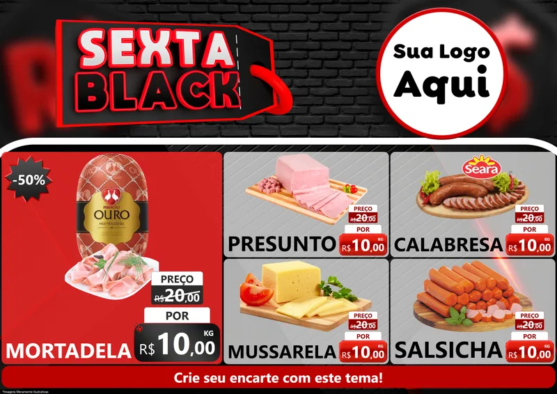 Modelo de Encarte para Encarte A4 Horizontal com o tema Sexta Black para Frios e Laticínios