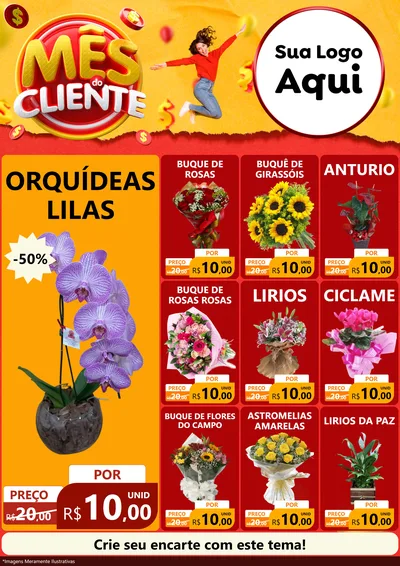 Modelo de Encarte para Encarte A4 Vertical com o tema Mês do Cliente para Floricultura e jardim