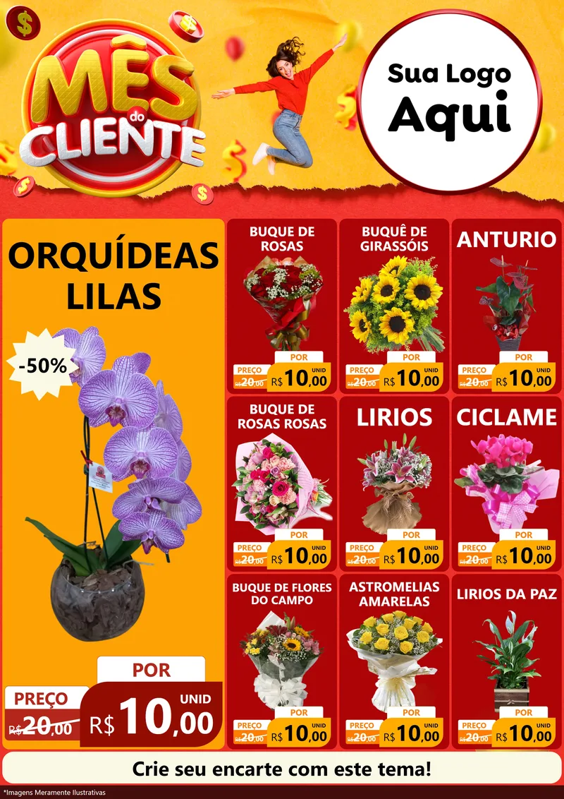 Modelo de Encarte para Encarte A4 Vertical com o tema Mês do Cliente para Floricultura e jardim