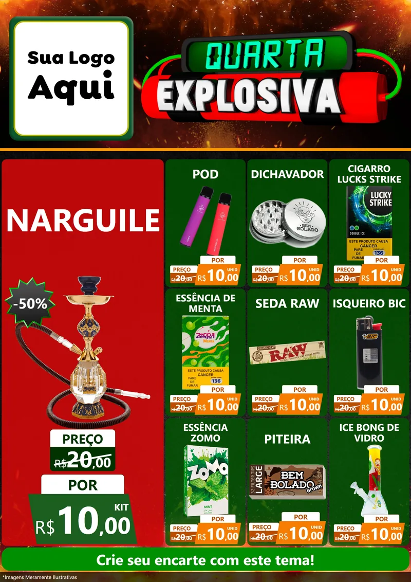 Modelo de Encarte para Encarte A4 Vertical com o tema Quarta Explosiva para Tabacaria