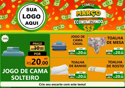 Modelo de Encarte para Encarte A4 Horizontal com o tema Comece Março Economizando para Cama, Mesa e Banho