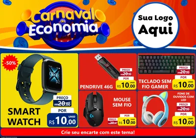 Modelo de Encarte para Encarte A4 Horizontal com o tema Carnaval da Economia para Informática