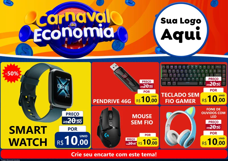Modelo de Encarte para Encarte A4 Horizontal com o tema Carnaval da Economia para Informática