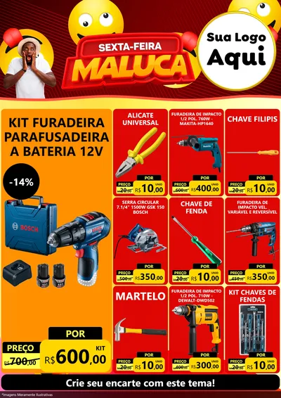Modelo de Encarte para Encarte A4 Vertical com o tema Sexta-feira Maluca para Maquinas e Ferramentas