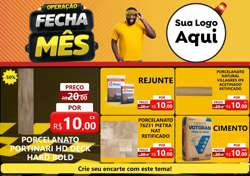 Modelo de Encarte para Encarte A4 Horizontal com o tema Operação Fecha Mês para Pisos e revestimentos