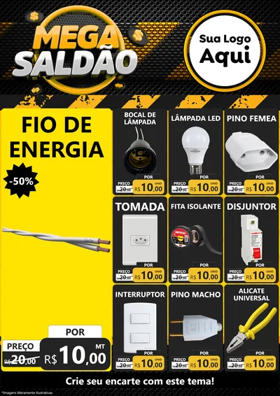Modelo de Encarte para Encarte A4 Vertical com o tema Mega Saldão para Materiais Elétricos