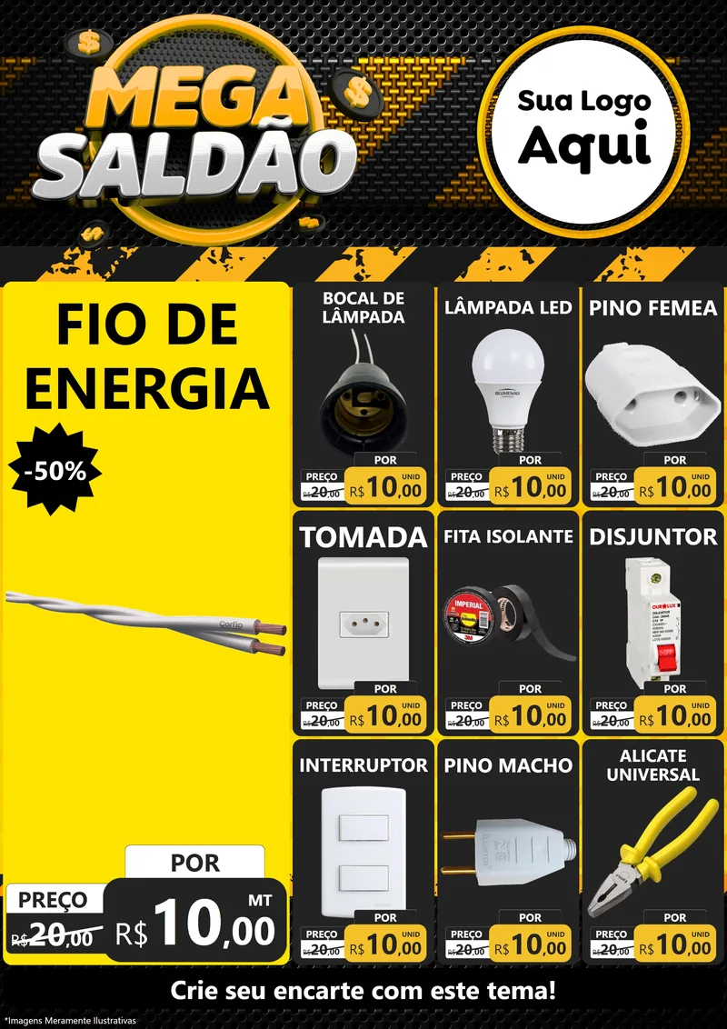 Modelo de Encarte para Encarte A4 Vertical com o tema Mega Saldão para Materiais Elétricos