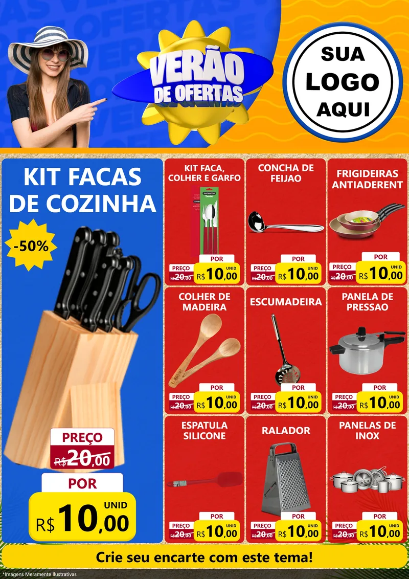 Modelo de Encarte para Encarte A4 Vertical com o tema Verão de Ofertas para Utilidades Domésticas