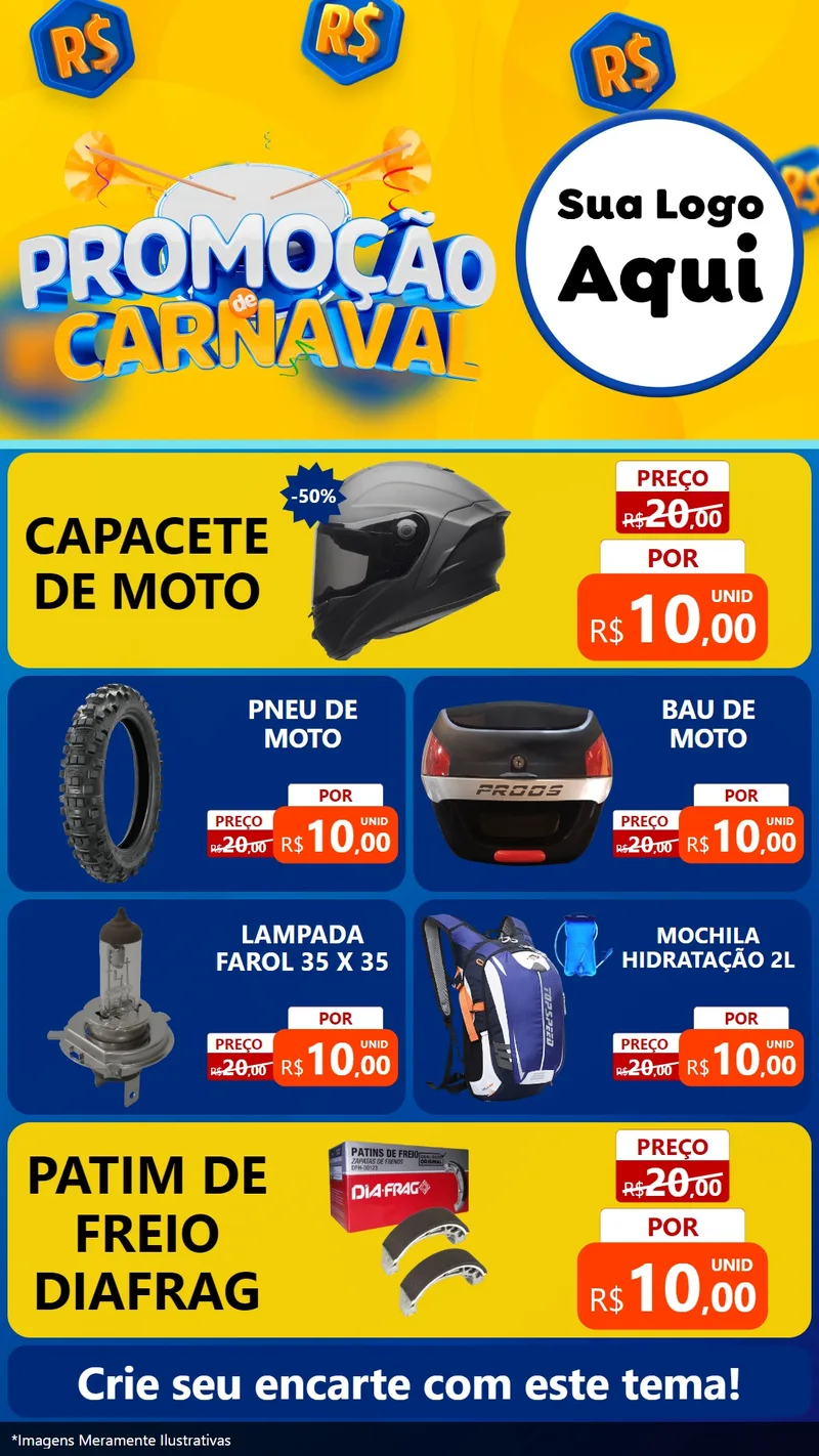 Modelo de TV para TV Vertical com o tema Promoção de Carnaval para Moto peças