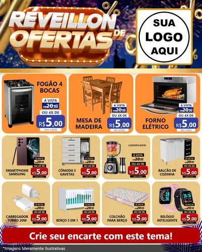 Modelo de Rede Social para Feed Instagram com o tema Réveillon de Ofertas para Móveis e Eletro