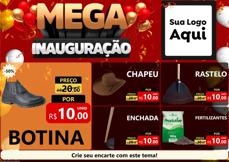 Modelo de Encarte para Encarte A4 Horizontal com o tema Mega Inauguração para Agropecuária