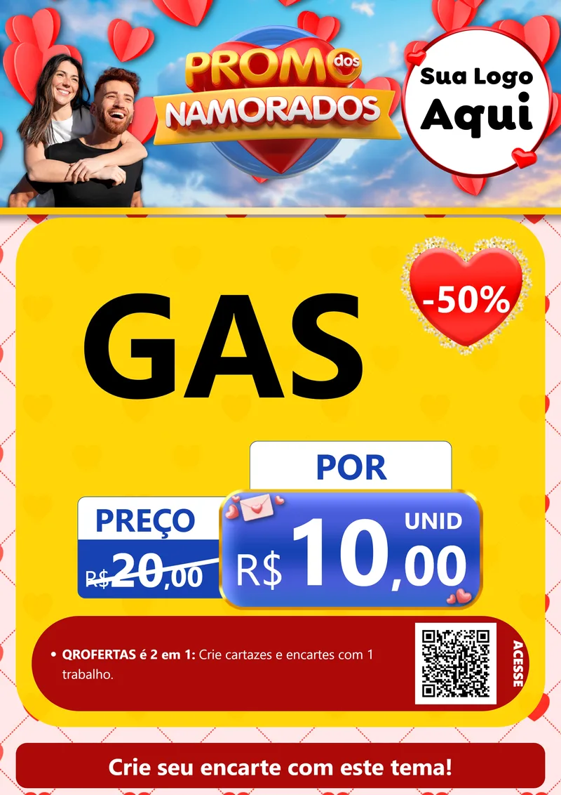 Modelo de Cartaz para Cartaz A4 Vertical com o tema Promo dos Namorados para Água e gás