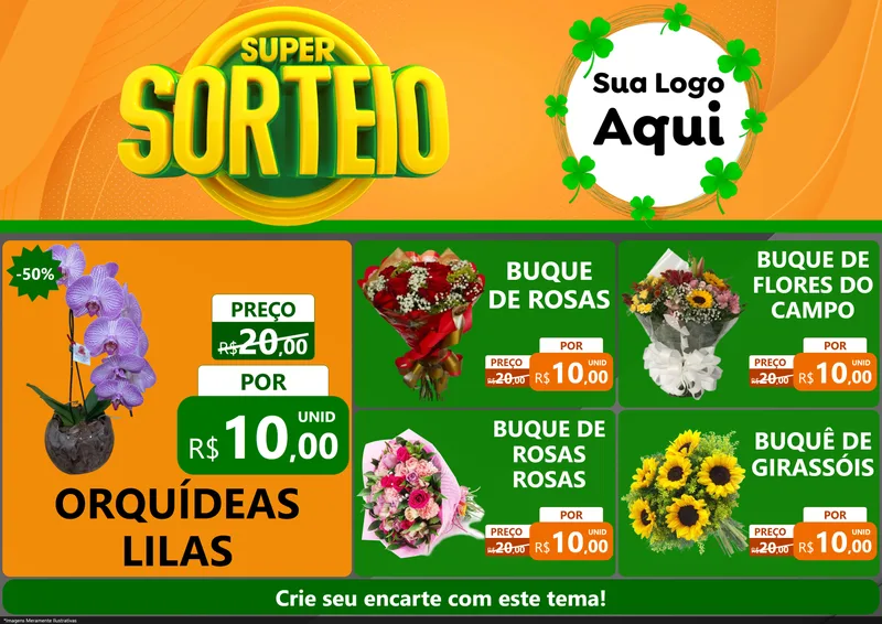 Modelo de Encarte para Encarte A4 Horizontal com o tema Super Sorteio para Floricultura e jardim