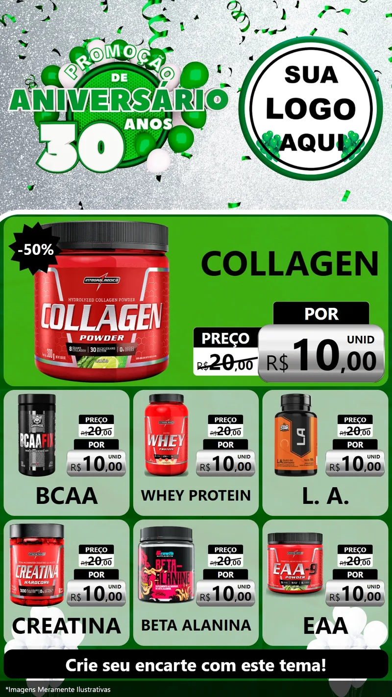 Modelo de Rede Social para Stories com o tema Promoção de Aniversário - 30 Anos para Suplementos alimentares
