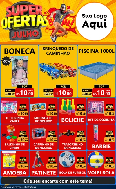 Modelo de Encarte para Encarte Grande com o tema Super Ofertas Julho para Brinquedos