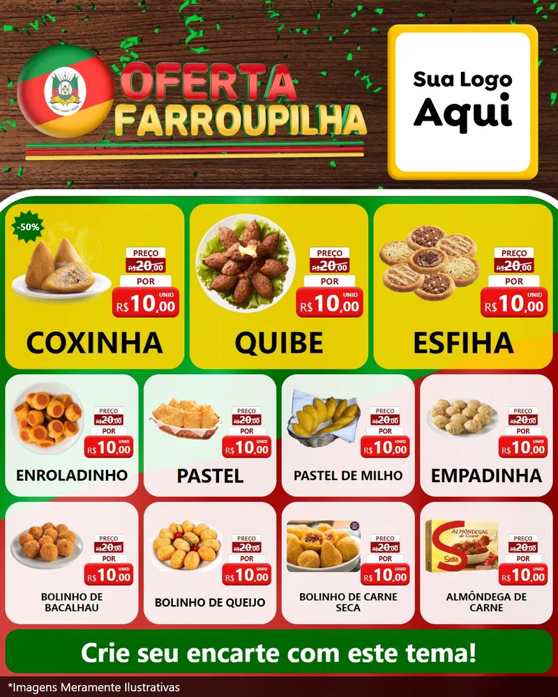 Modelo de Rede Social para Feed Instagram com o tema Oferta Farroupilha para Salgadaria