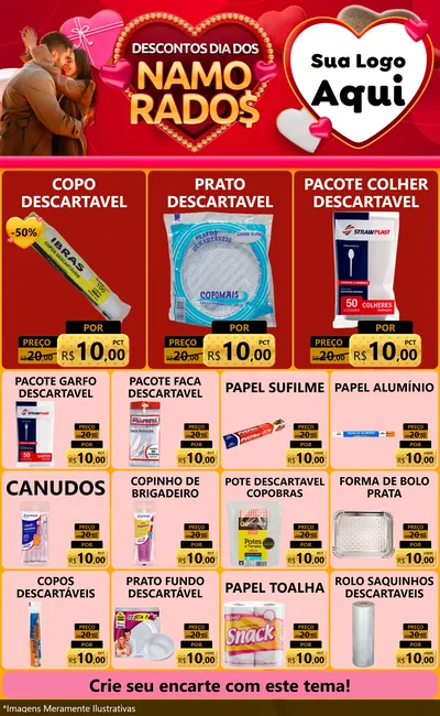 Modelo de Encarte para Encarte Grande com o tema Descontos Dia dos Namorados para Embalagens