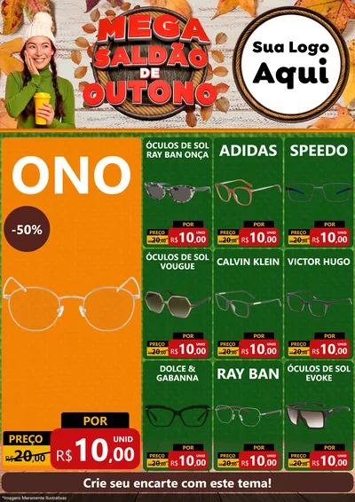 Modelo de Encarte para Encarte A4 Vertical com o tema Mega Saldão de Outono para Óticas