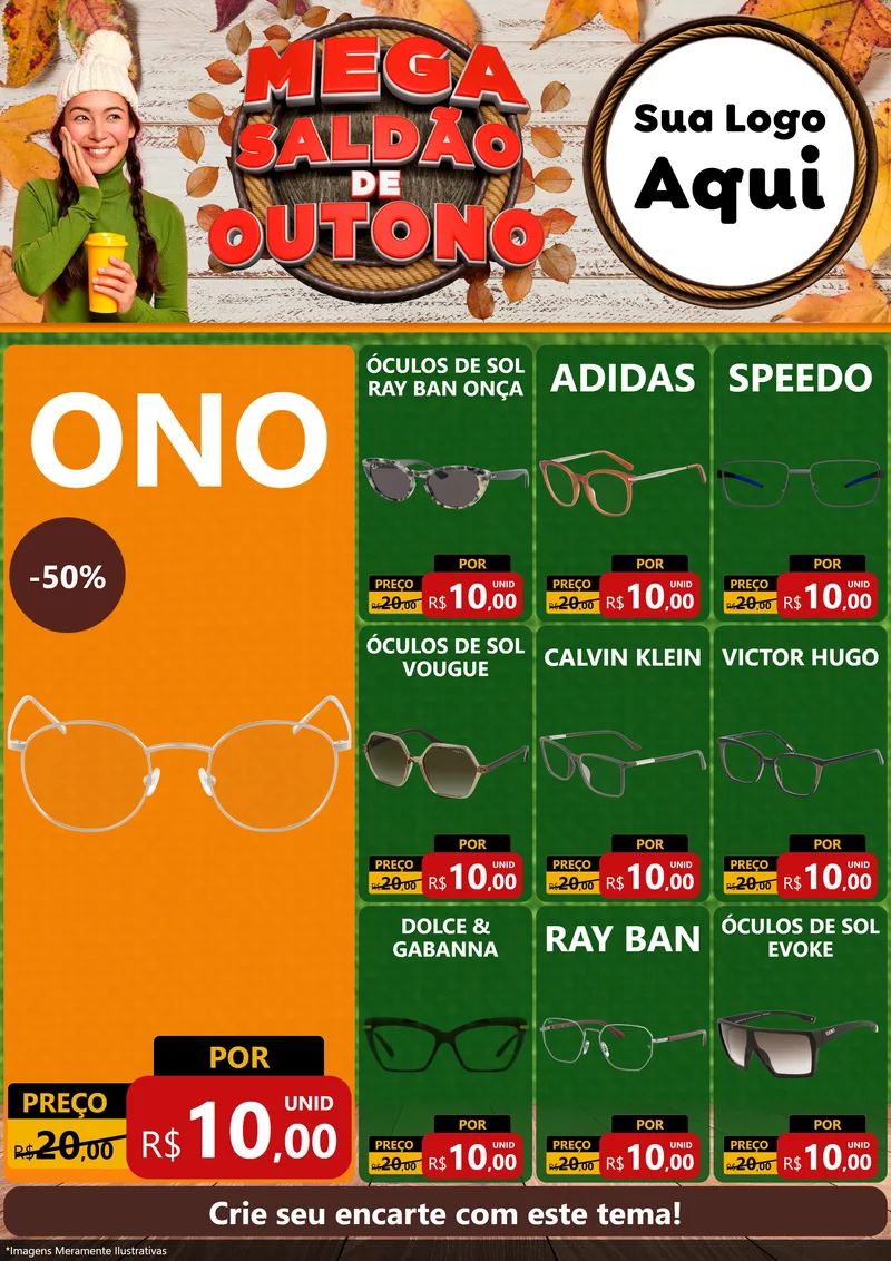 Modelo de Encarte para Encarte A4 Vertical com o tema Mega Saldão de Outono para Óticas