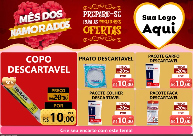 Modelo de Encarte para Encarte A4 Horizontal com o tema Mês dos Namorados para Embalagens