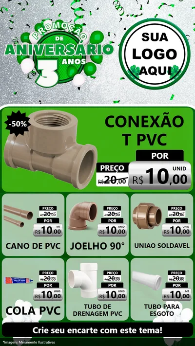 Modelo de Rede Social para Stories com o tema Promoção de Aniversário - 3 Anos para Tubos e conexões