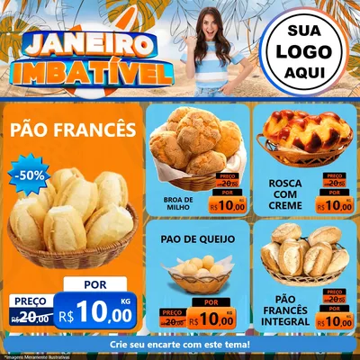 Modelo de Rede Social para Feed Facebook com o tema Janeiro Imbatível para Padaria