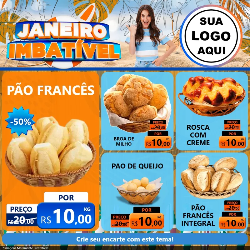 Modelo de Rede Social para Feed Facebook com o tema Janeiro Imbatível para Padaria