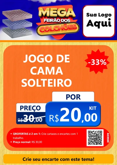 Modelo de Cartaz para Cartaz A4 Vertical com o tema Mega Feirão dos Colchões para Cama, Mesa e Banho