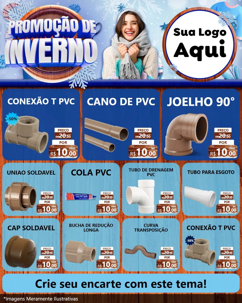 Modelo de Rede Social para Feed Instagram com o tema Promoção de Inverno para Tubos e conexões