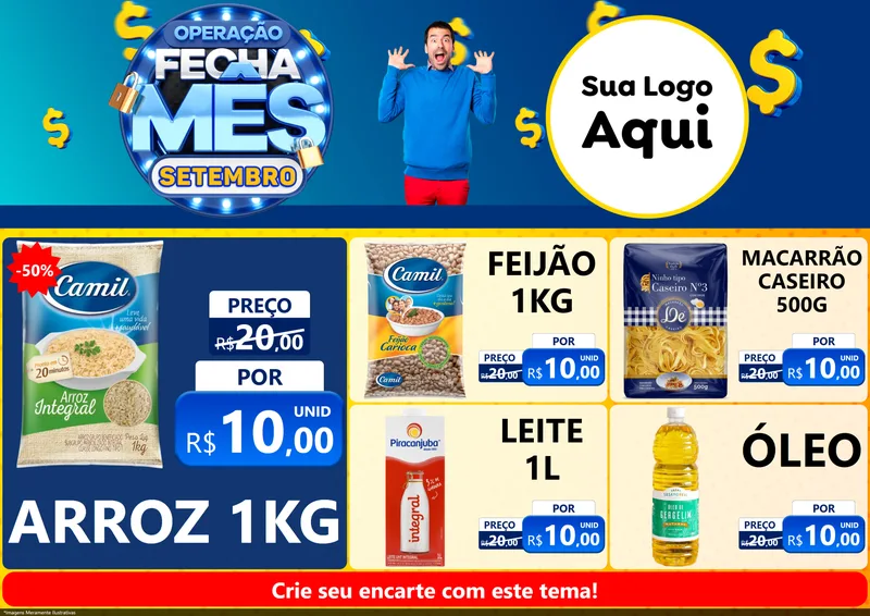 Modelo de Encarte para Encarte A4 Horizontal com o tema Operação Fecha Mês Setembro para Supermercado