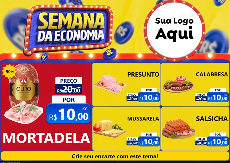 Modelo de Encarte para Encarte A4 Horizontal com o tema Semana da Economia para Frios e Laticínios