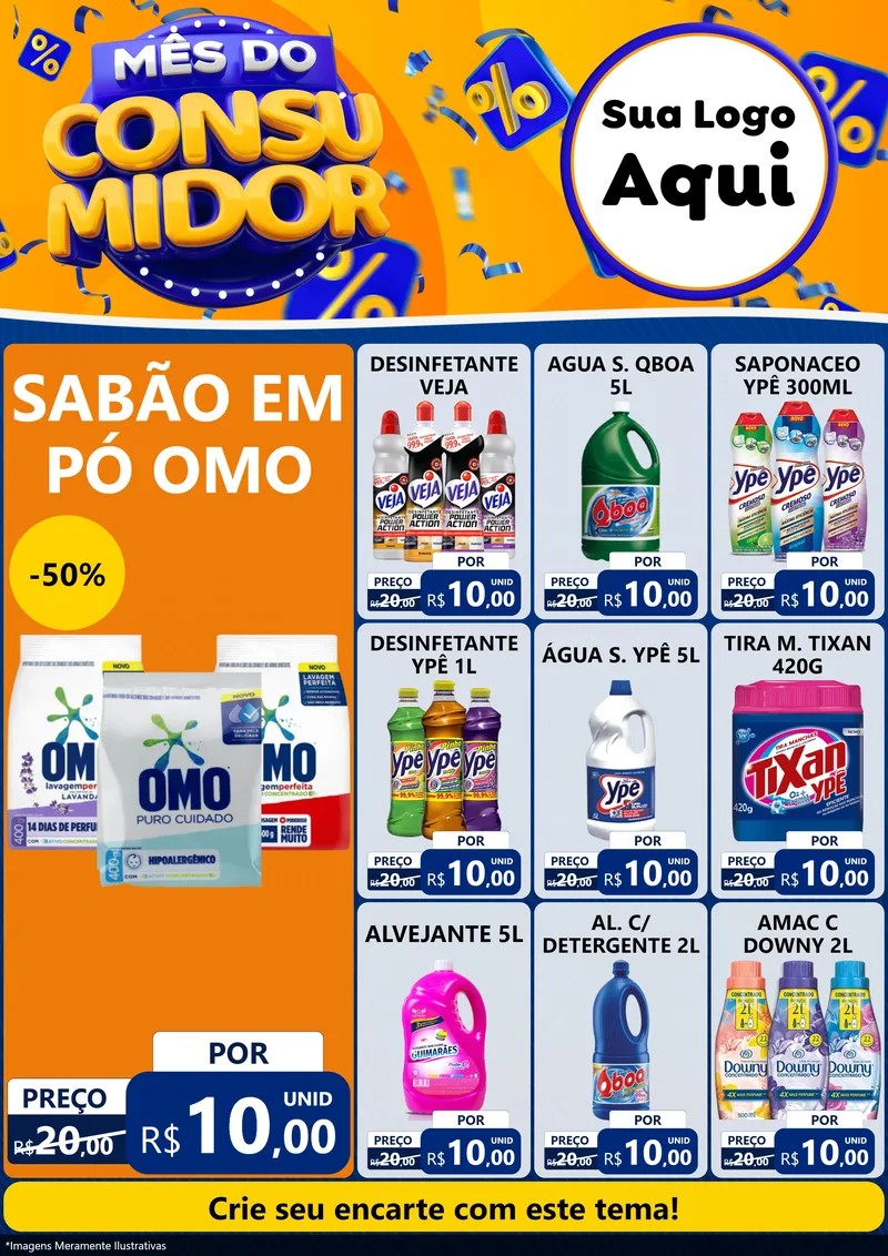 Modelo de Encarte para Encarte A4 Vertical com o tema Mês do Consumidor para Produtos de Limpeza