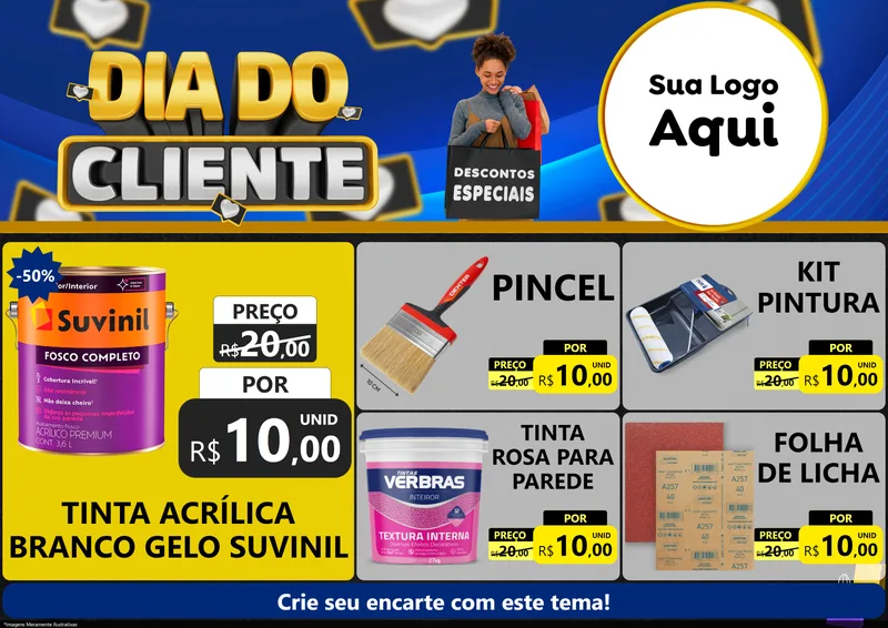Modelo de Encarte para Encarte A4 Horizontal com o tema Dia Do Cliente para Tintas e Ferramentas