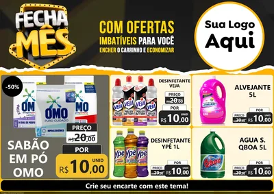 Modelo de Encarte para Encarte A4 Horizontal com o tema Fecha Mês para Produtos de Limpeza