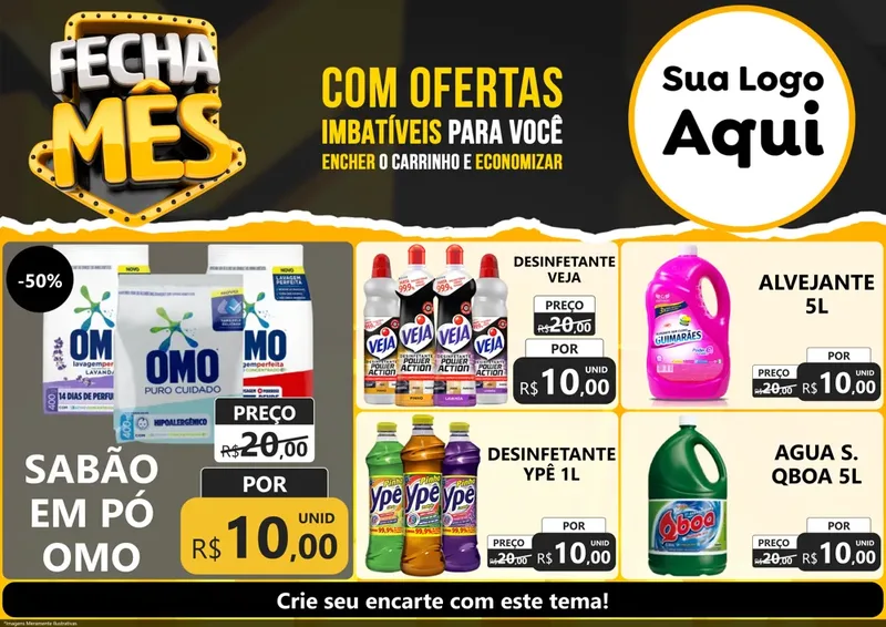 Modelo de Encarte para Encarte A4 Horizontal com o tema Fecha Mês para Produtos de Limpeza