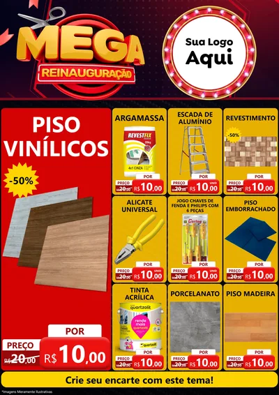 Modelo de Encarte para Encarte A4 Vertical com o tema Mega Reinauguração para Material para Construção