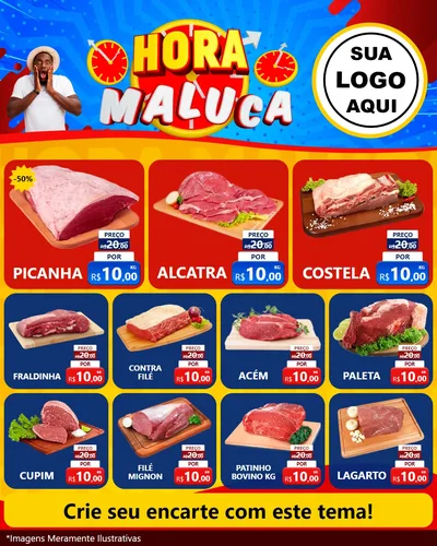 Modelo de Rede Social para Feed Instagram com o tema Hora Maluca para Açougue