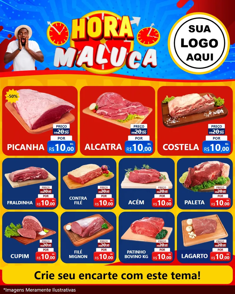 Modelo de Rede Social para Feed Instagram com o tema Hora Maluca para Açougue